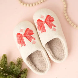 Bow Fuzzy Holiday Slippers