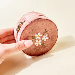 Round Floral Velvet Jewelry Case (Rose)