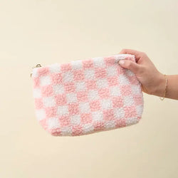 Checkered Teddy Pouch (Blush)