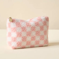 Checkered Teddy Pouch (Blush)